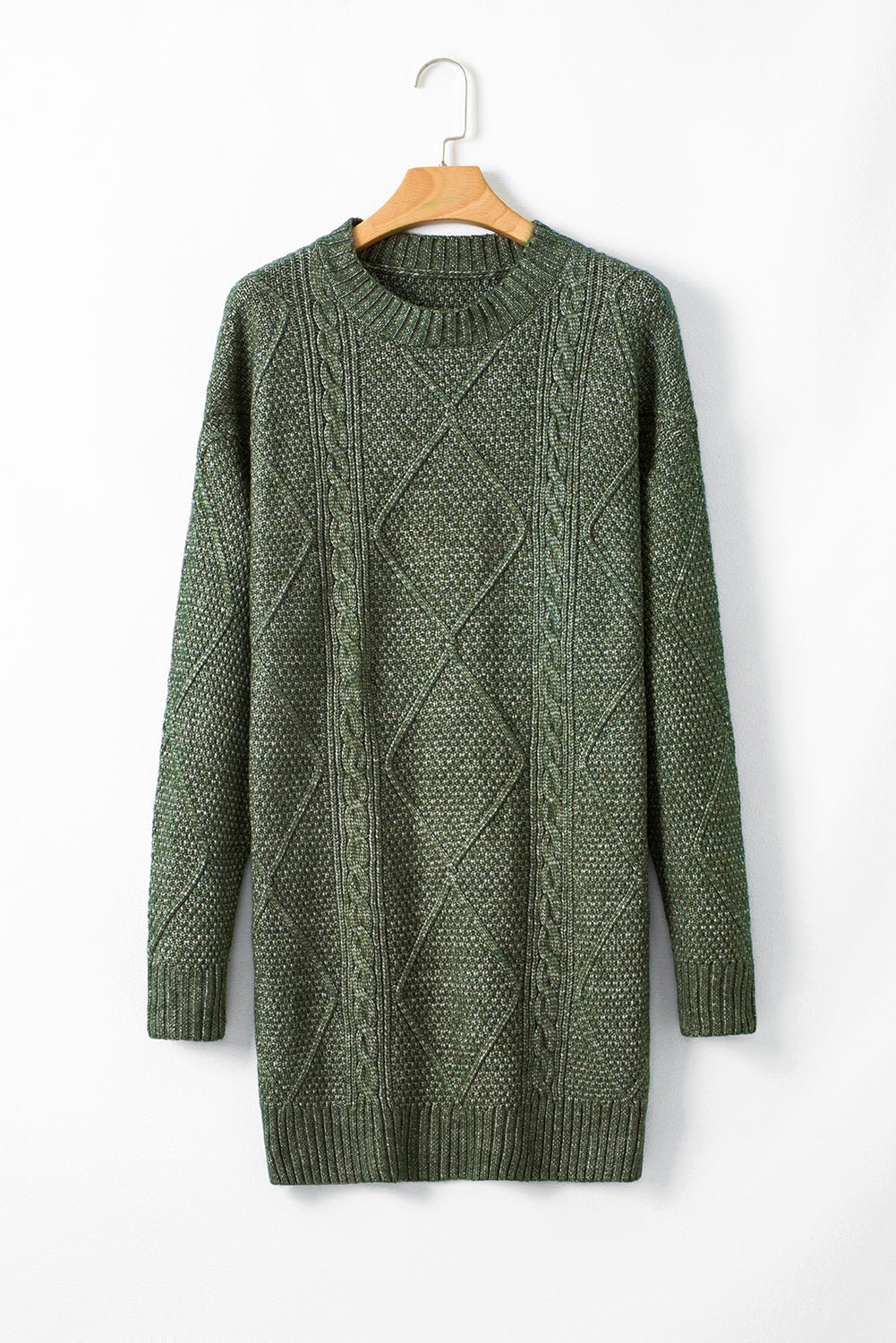 Mist Green Cable Knit Drop Shoulder Loose Fit Sweater Dress - Goddess Vibes