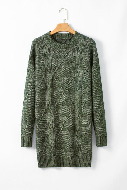 Mist Green Cable Knit Drop Shoulder Loose Fit Sweater Dress - Goddess Vibes