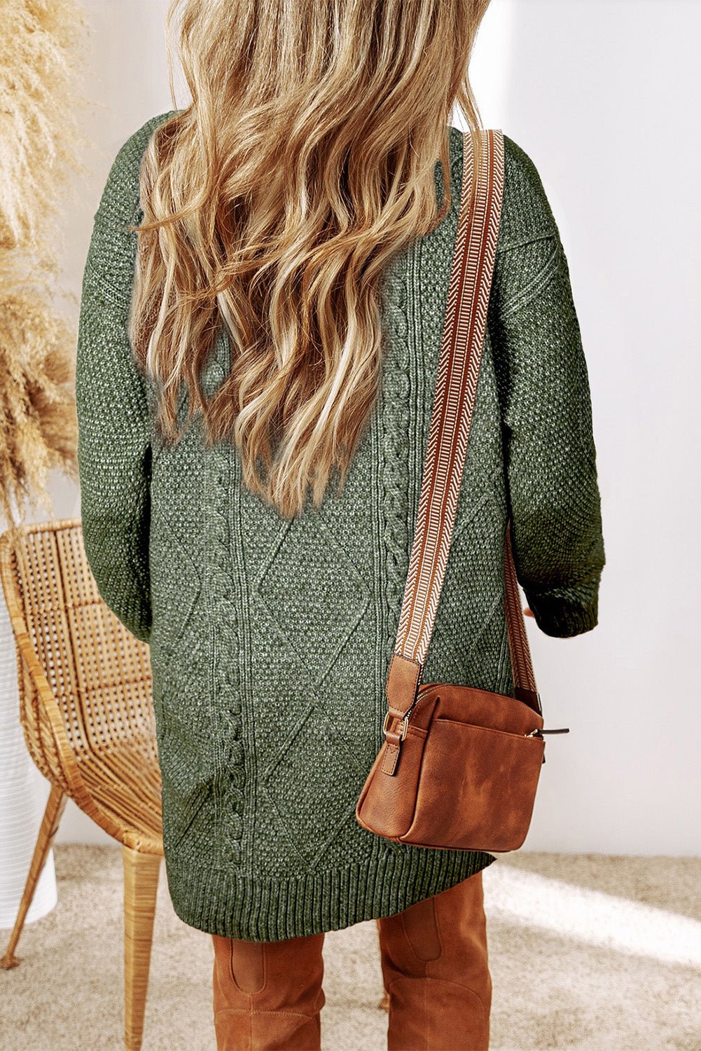 Crowned Energy CO. Mist Green / S / 100%Polyester Dear-Lover Dropshipping Sweaters & Cardigans/Sweater Dresses Mist Green Cable Knit Drop Shoulder Loose Fit Sweater Dress