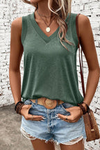 Mist Green Ribbed V Neck Tank - Goddess Vibes