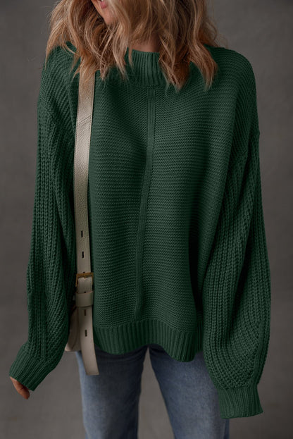 Mist Green Solid Color Front Seam Drop Shoulder Loose Sweater - Crowned Energy CO.