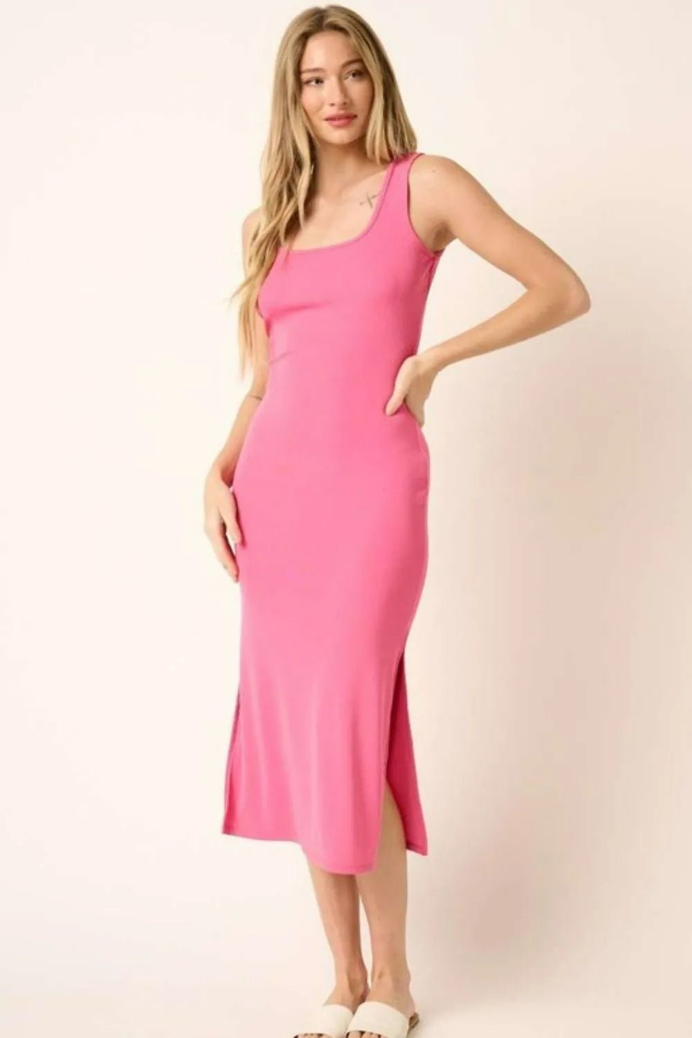 Mittoshop Side Slit Wide Strap Midi Tank Dress - Crowned Energy CO.