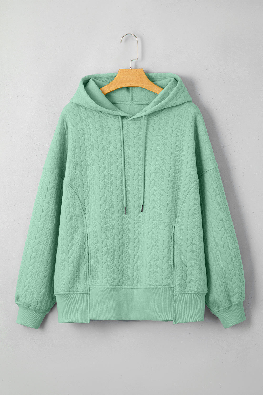 Moonlight Jade Cable Textured Baggy Solid Hoodie - Crowned Energy CO.