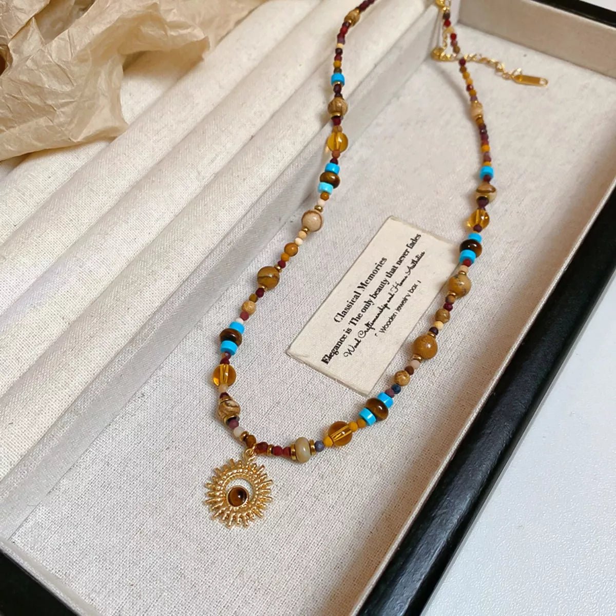 Multi - Color Beaded Sunflower Pendant Necklace - Goddess Vibes