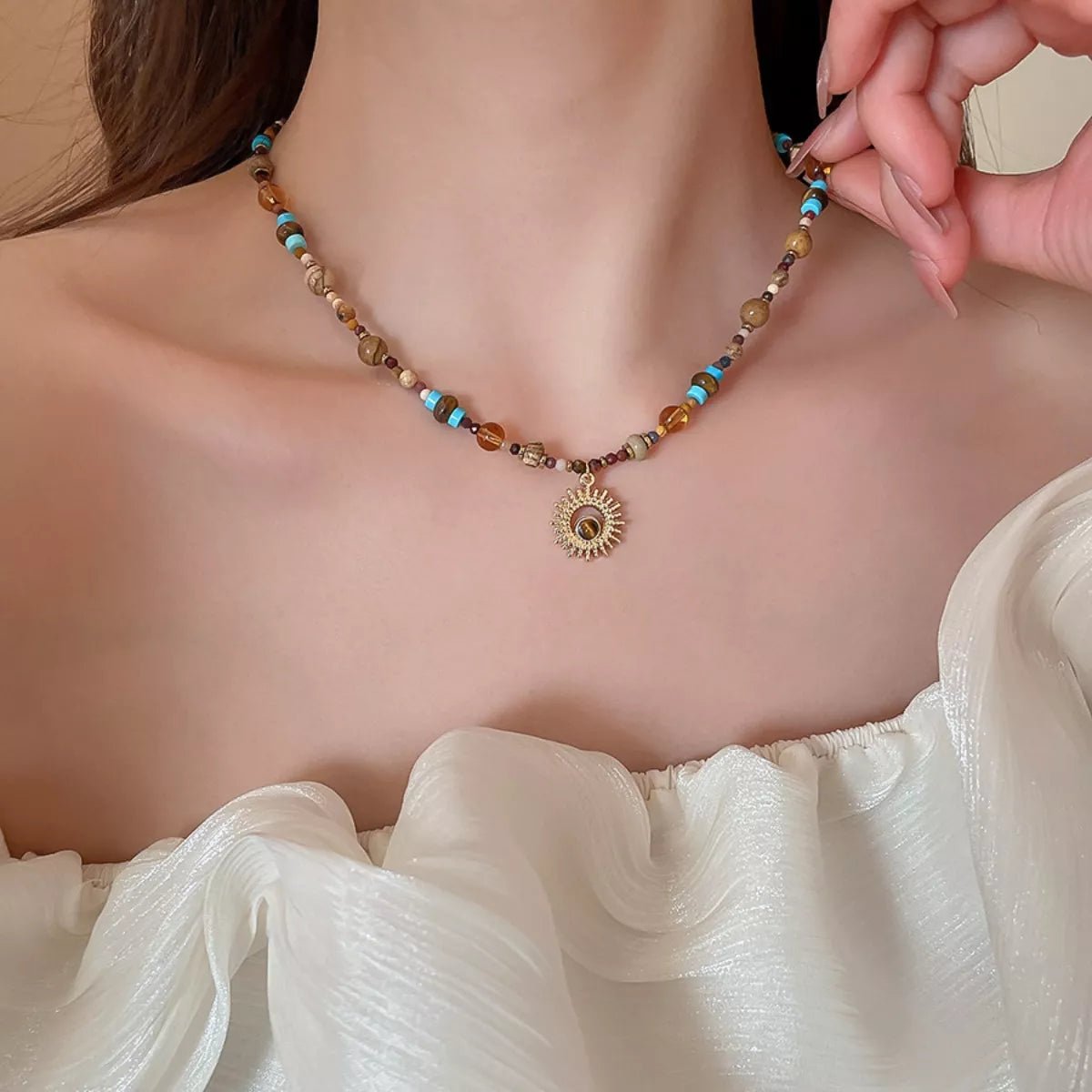 Multi - Color Beaded Sunflower Pendant Necklace - Goddess Vibes