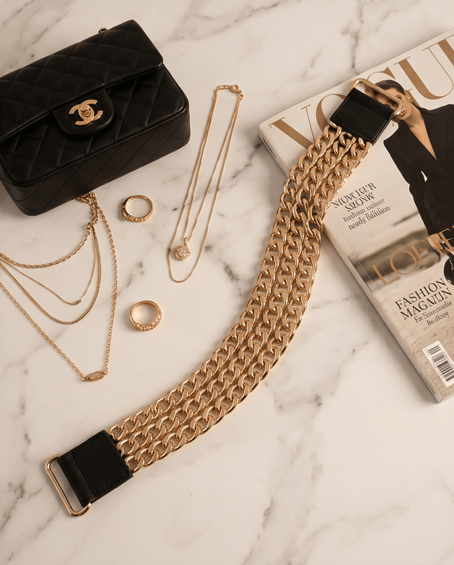 Multi Layered Chain Plus Size Elastic Belt - Crowned Energy CO.