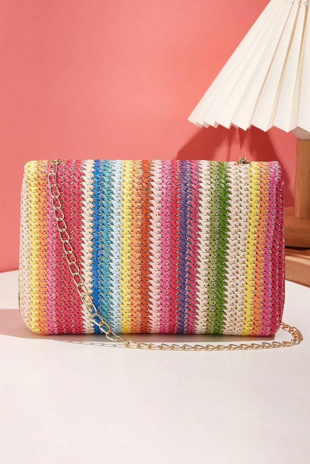 Multicolour Bohemian Woven Gold Chain Shoulder Bag - Crowned Energy CO.
