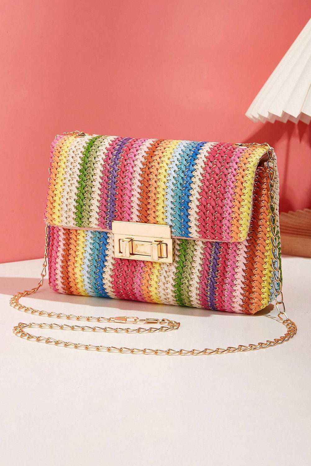 Multicolour Bohemian Woven Gold Chain Shoulder Bag - Crowned Energy CO.