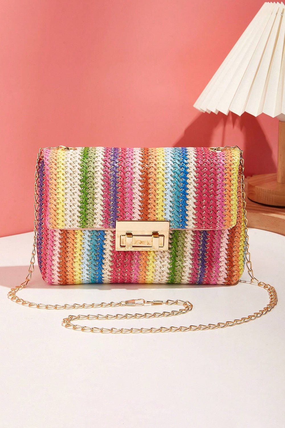 Multicolour Bohemian Woven Gold Chain Shoulder Bag - Crowned Energy CO.