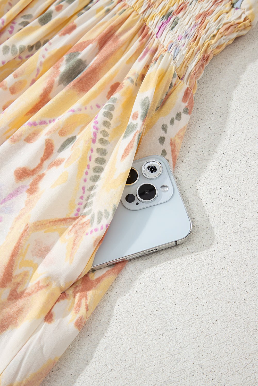 Multicolour Geometric Print Half Sleeve Shirred High Waist Maxi Dress - Crowned Energy CO.