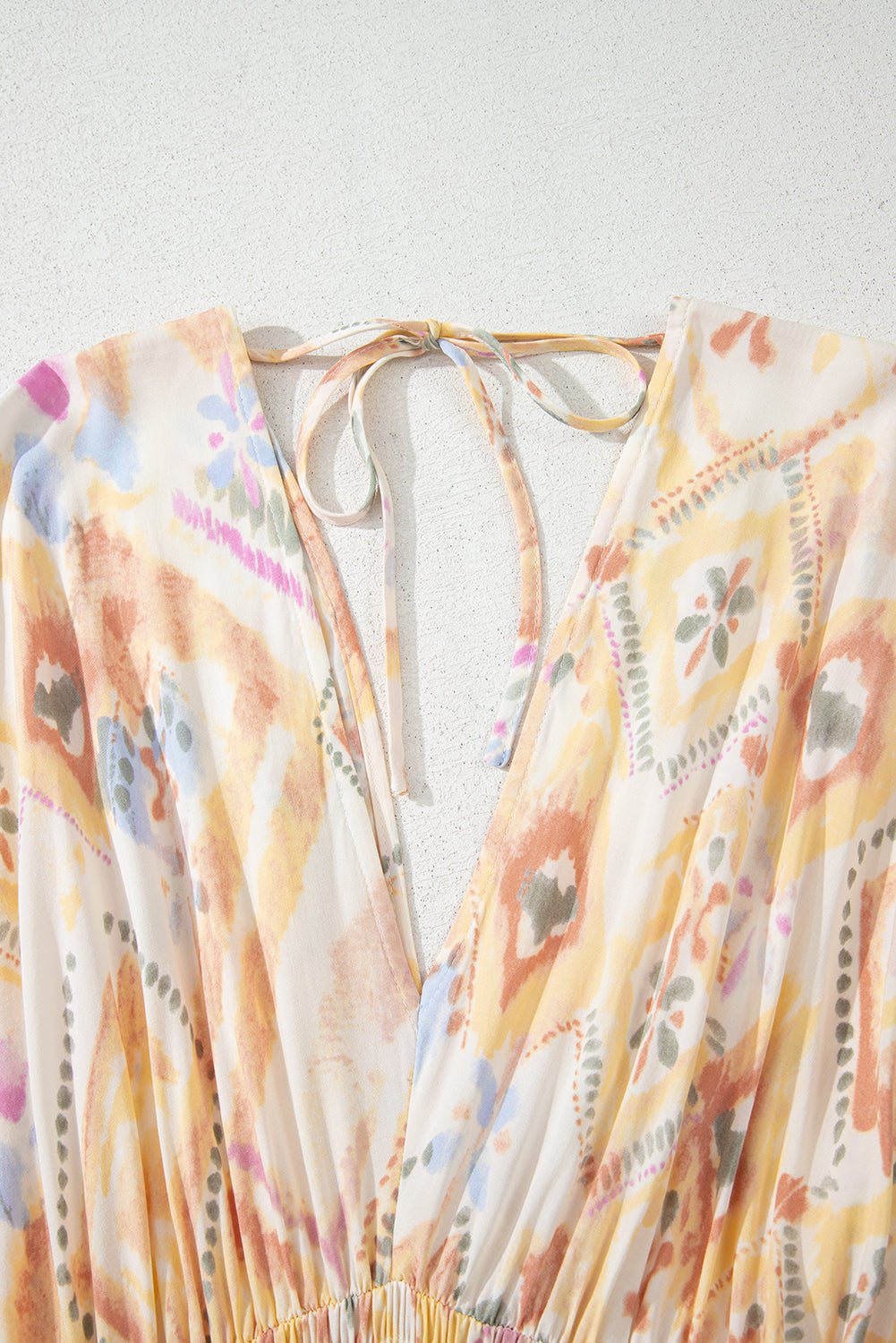 Multicolour Geometric Print Half Sleeve Shirred High Waist Maxi Dress - Crowned Energy CO.