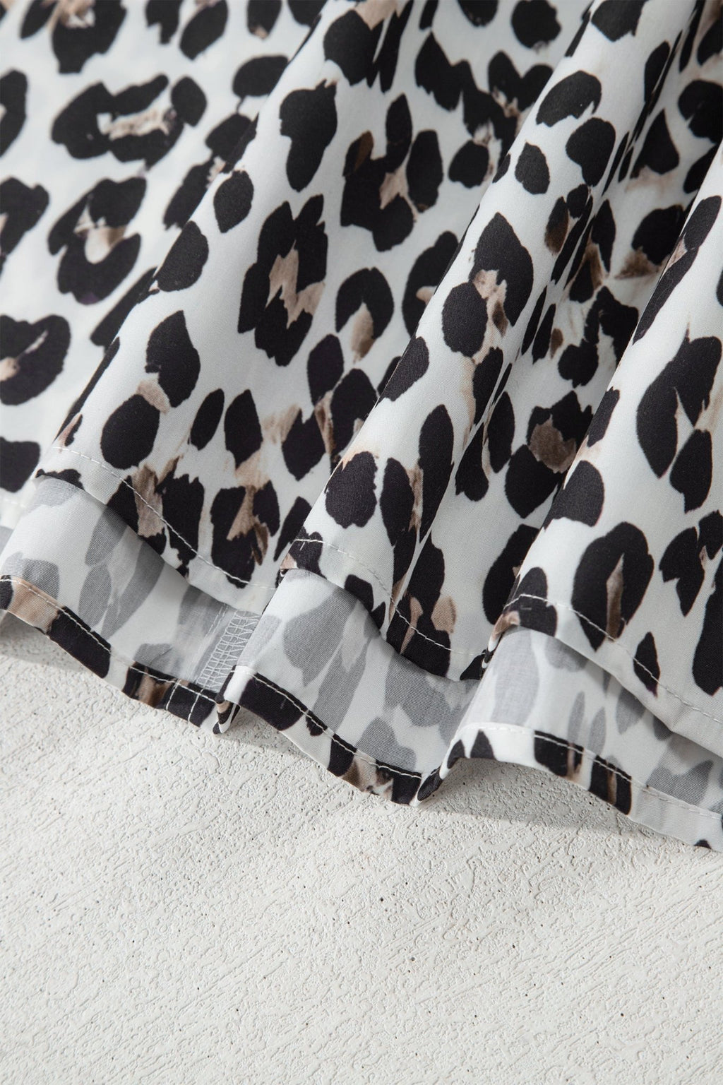 Multicolour Leopard Print Contrast Trim Button Split Neck Plus Long Sleeve Top - Crowned Energy CO.