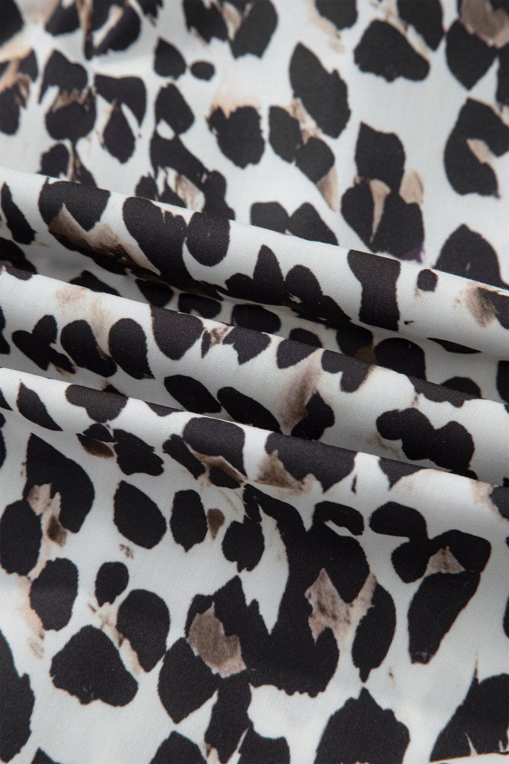 Multicolour Leopard Print Contrast Trim Button Split Neck Plus Long Sleeve Top - Crowned Energy CO.