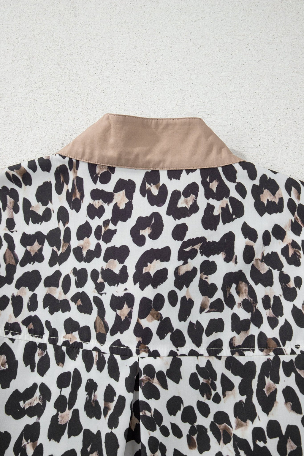 Multicolour Leopard Print Contrast Trim Button Split Neck Plus Long Sleeve Top - Crowned Energy CO.