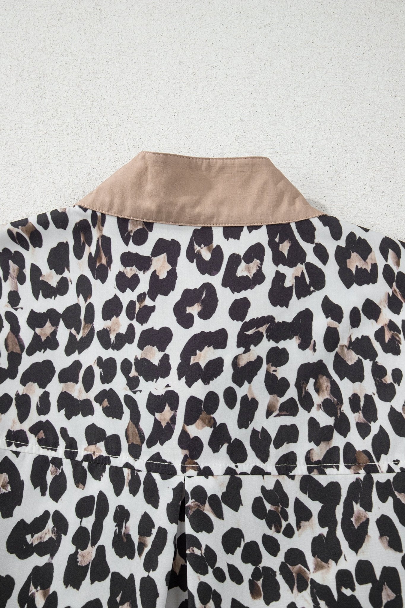 Multicolour Leopard Print Contrast Trim Button Split Neck Plus Long Sleeve Top - Crowned Energy CO.