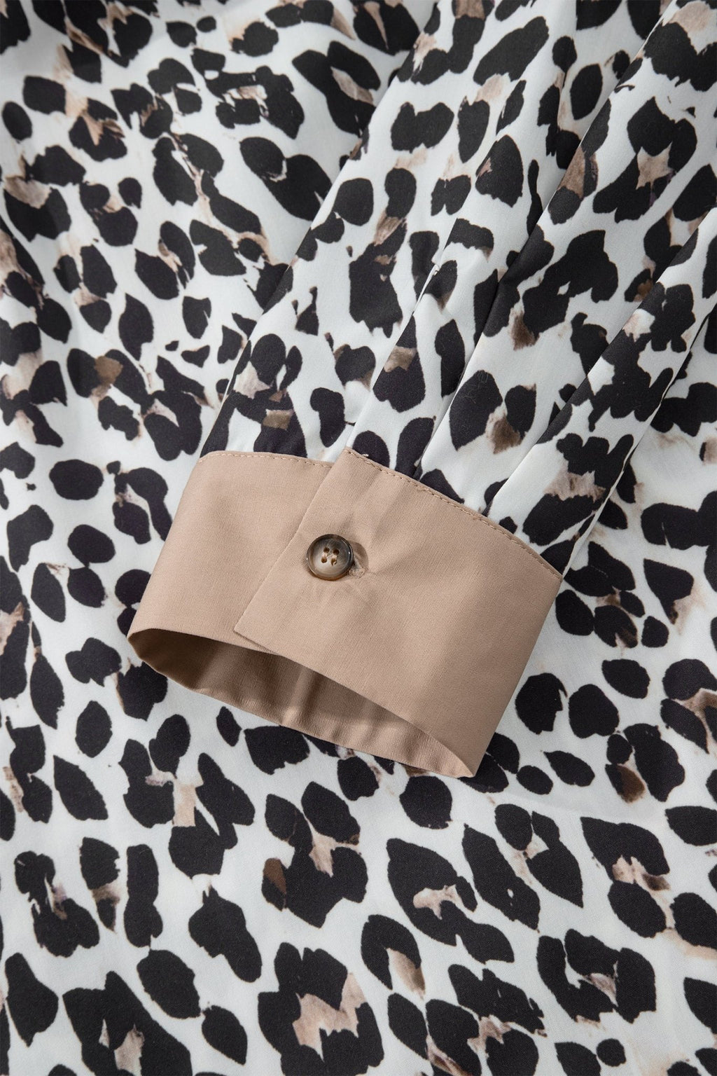 Multicolour Leopard Print Contrast Trim Button Split Neck Plus Long Sleeve Top - Crowned Energy CO.