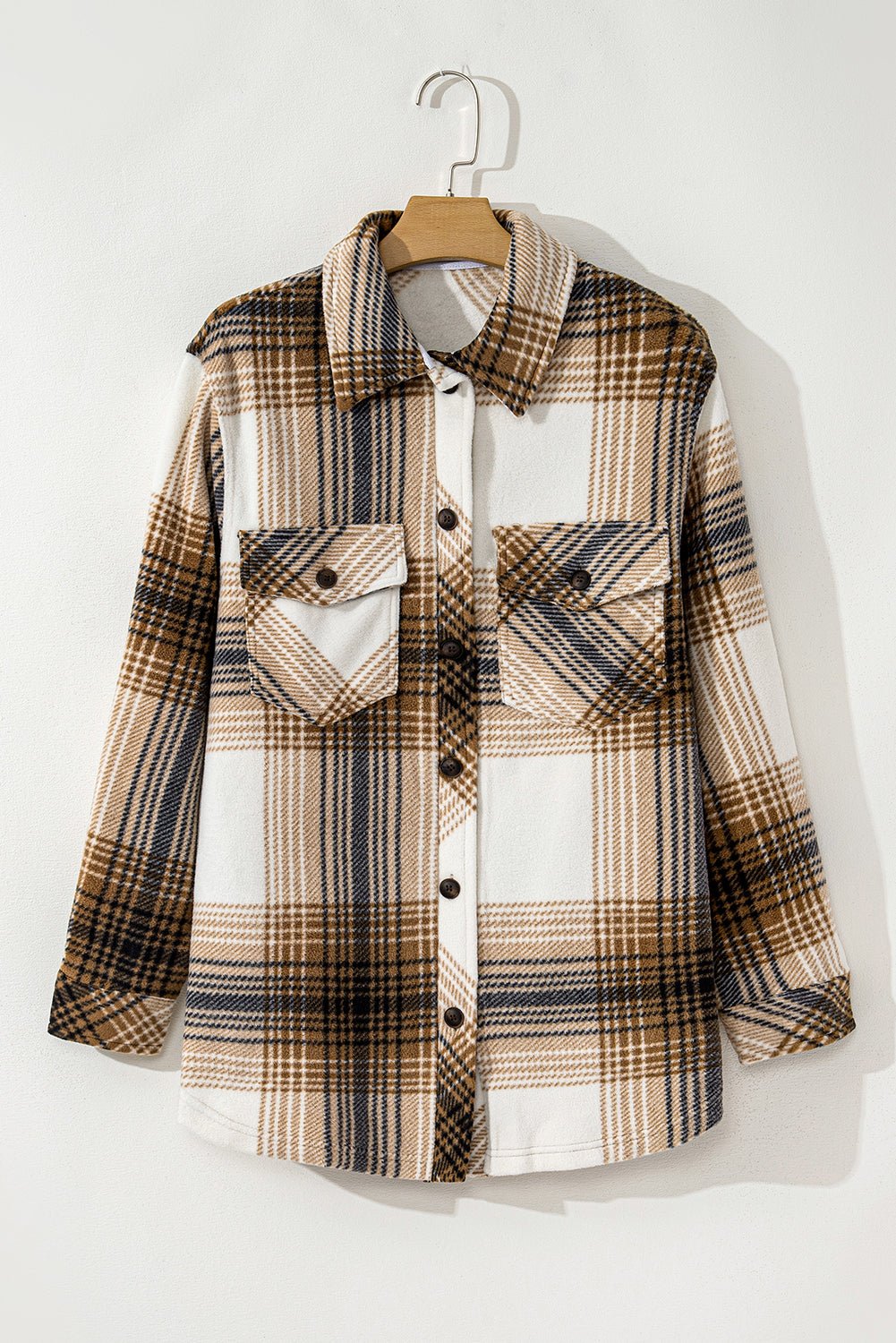 Multicolour Plaid Print Flap Pocket Button Up Shacket - Crowned Energy CO.
