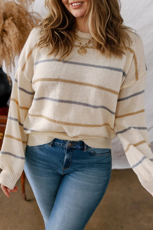 Multicolour Striped Drop Shoulder Plus Sweater - Goddess Vibes