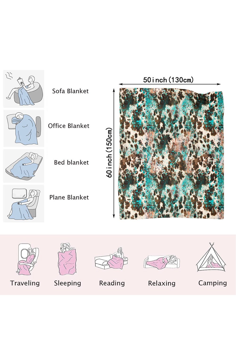 Multicolour Western Style Pattern Large Flannel Blanket - Crowned Energy CO.