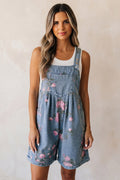 Myosotis Floral Print Denim Shortalls - Crowned Energy CO.