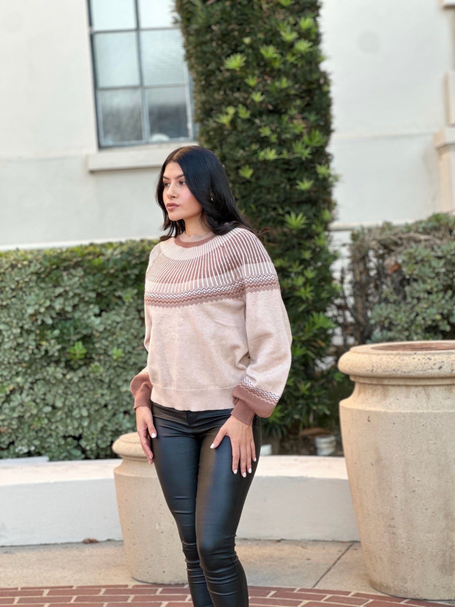 Neutral Color Block Knit Pull Out Sweater - Crowned Energy CO.