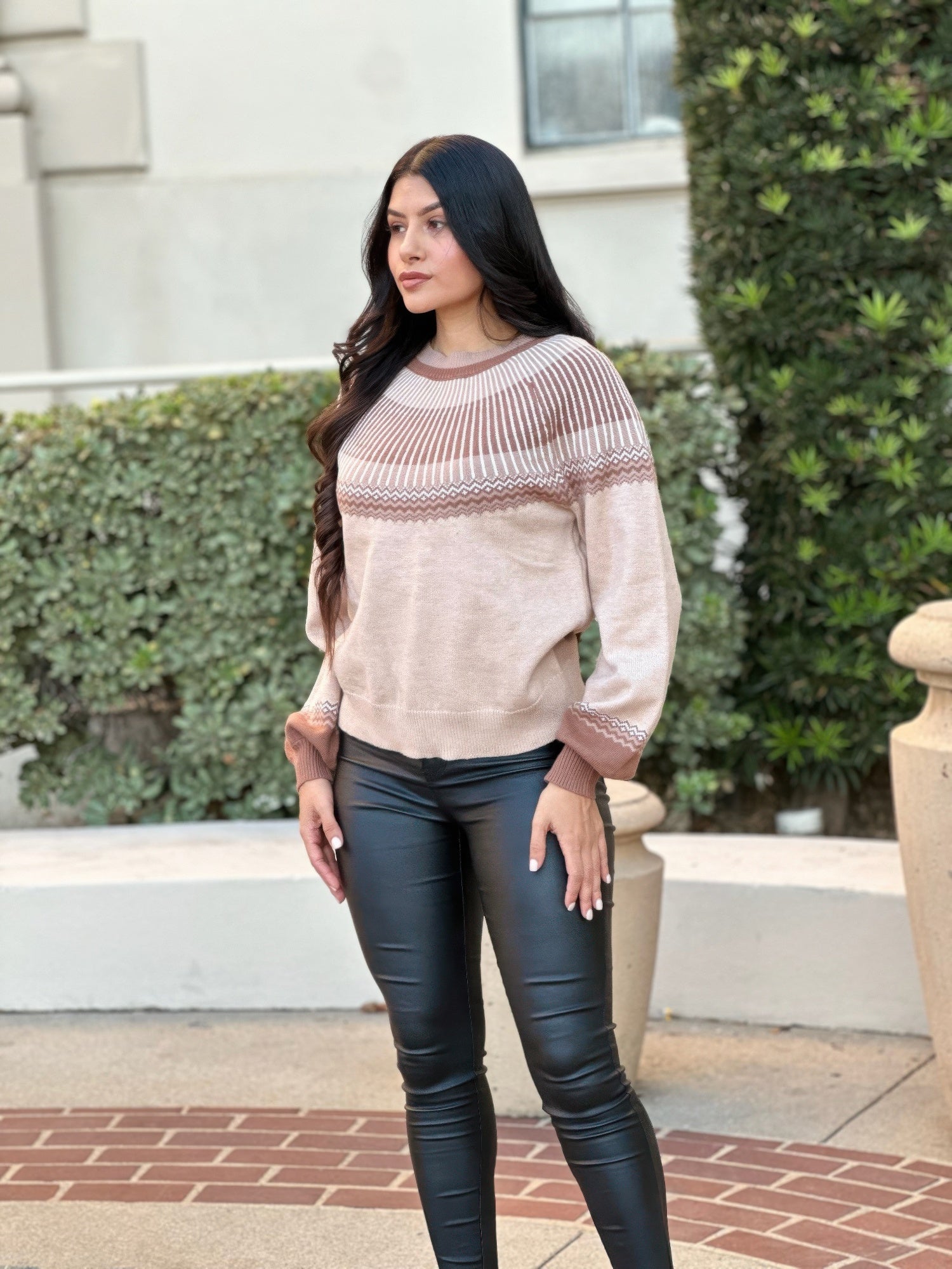 Neutral Color Block Knit Pull Out Sweater - Crowned Energy CO.