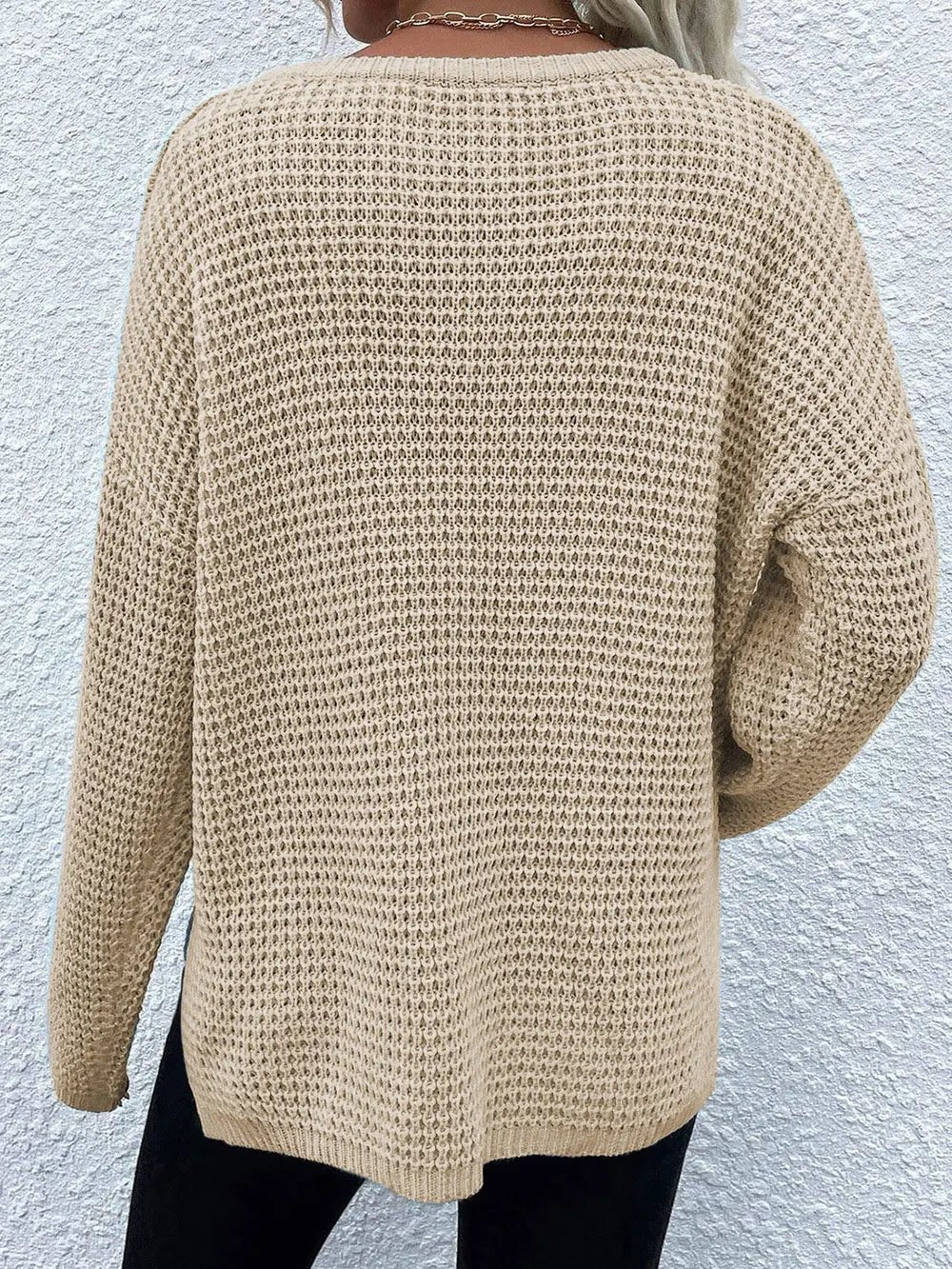 Notched Long Sleeve Sweater - Goddess Vibes