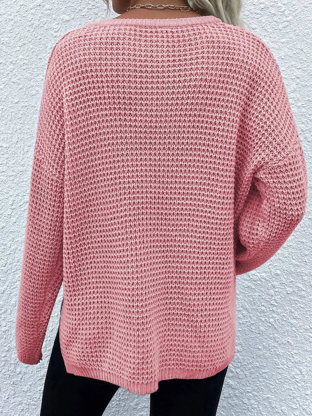 Crowned Energy CO. Dusty Pink / S Trendsi Sweaters & Cardigans/Cardigans Notched Long Sleeve Sweater