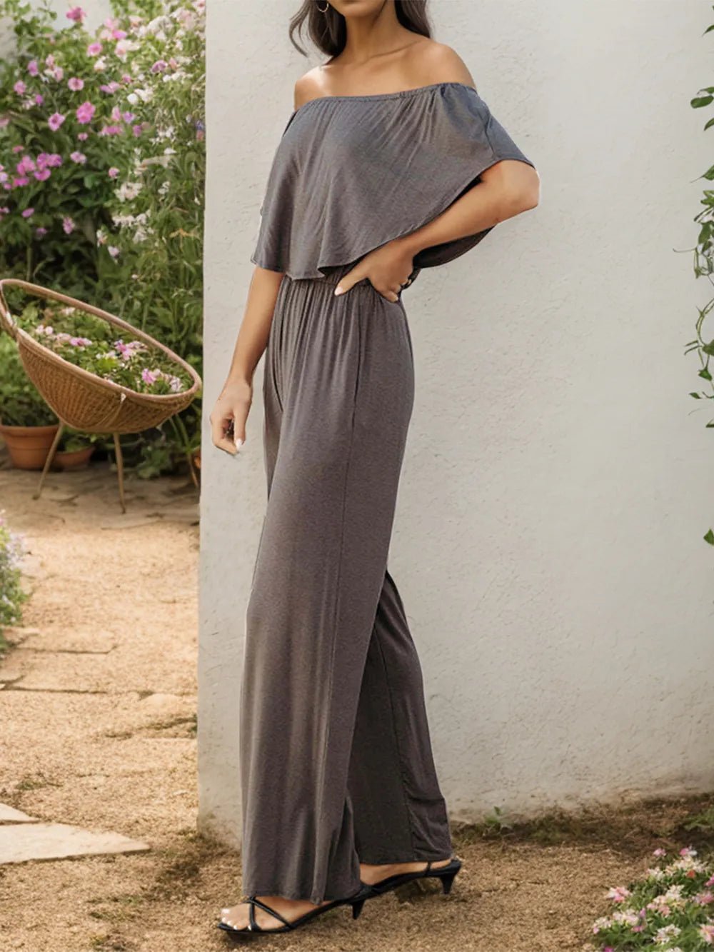 Off - Shoulder Wide Leg Jumpsuit - Crowned Energy CO.