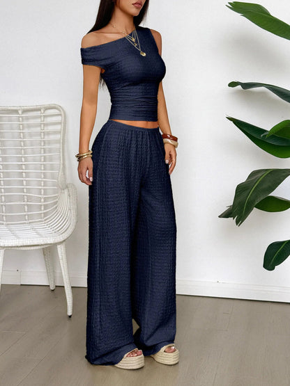 One Shoulder Top and Wide Leg Pants Set - Goddess Vibes