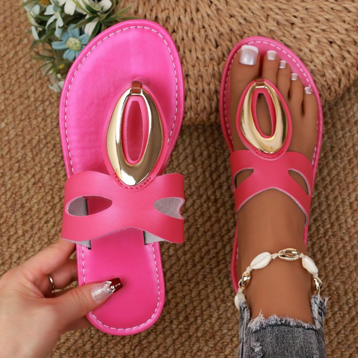 Open Toe Golden Accent Sandals - Crowned Energy CO.