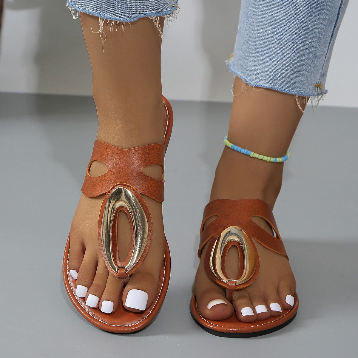 Open Toe Golden Accent Sandals - Crowned Energy CO.