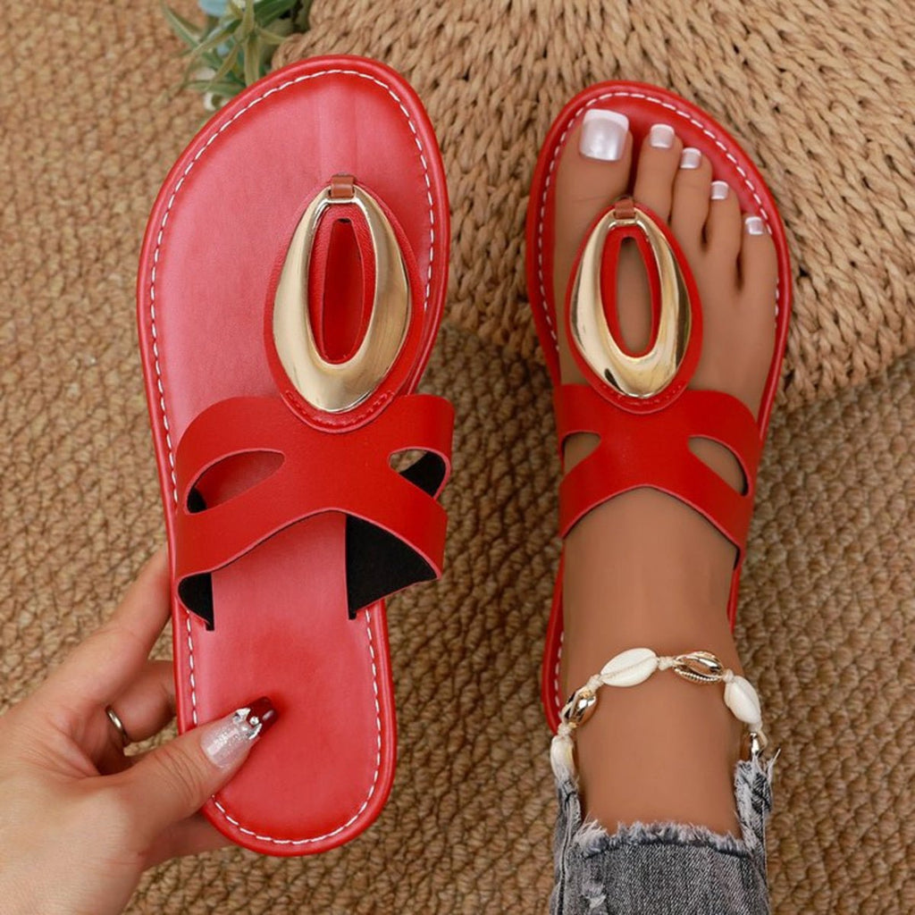 Open Toe Golden Accent Sandals - Crowned Energy CO.