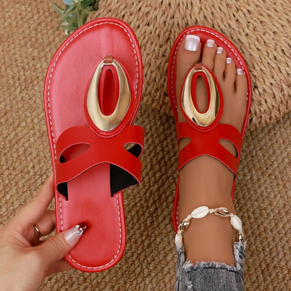 Open Toe Golden Accent Sandals - Crowned Energy CO.