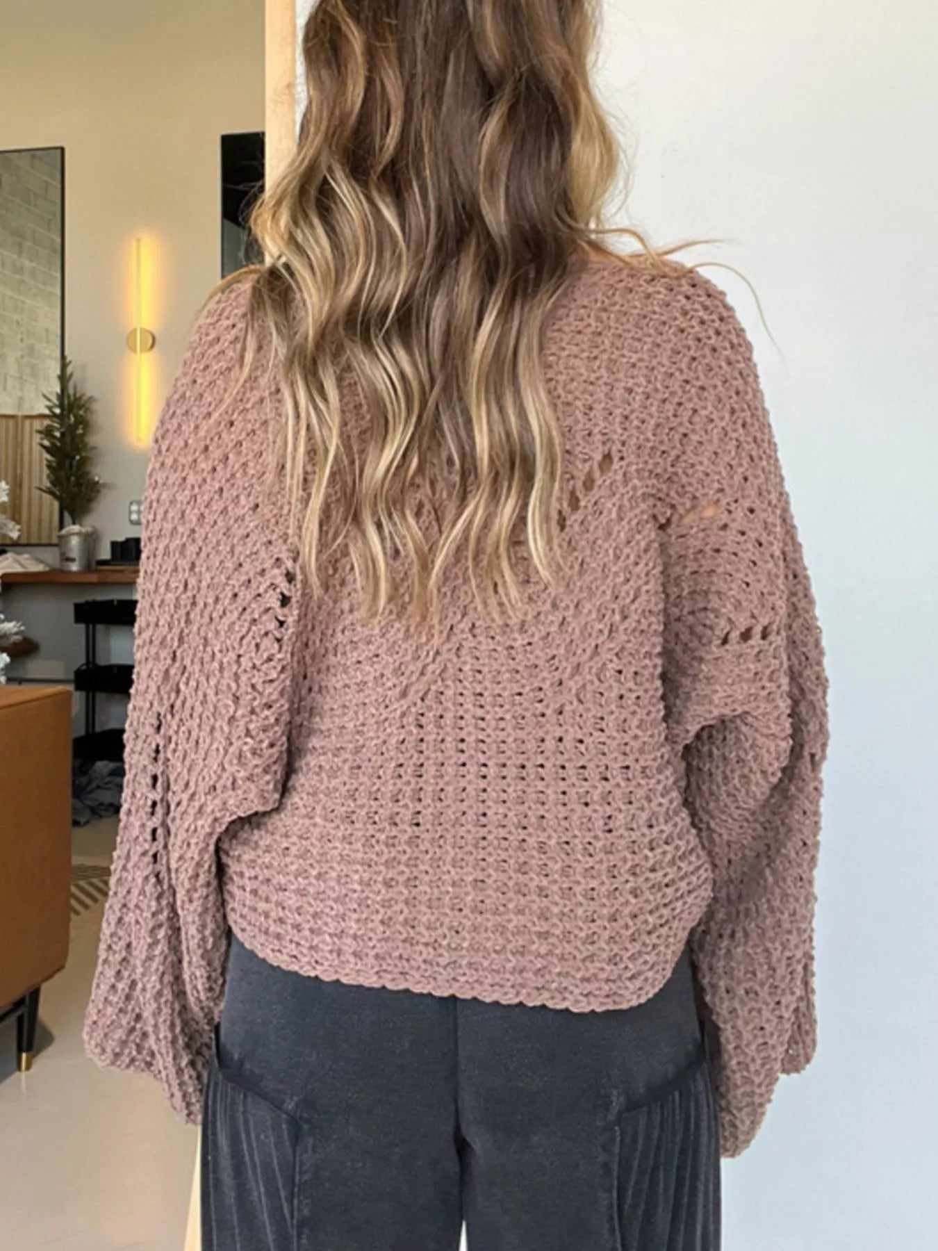 Openwork Batwing Sleeve Sweater - Crowned Energy CO.