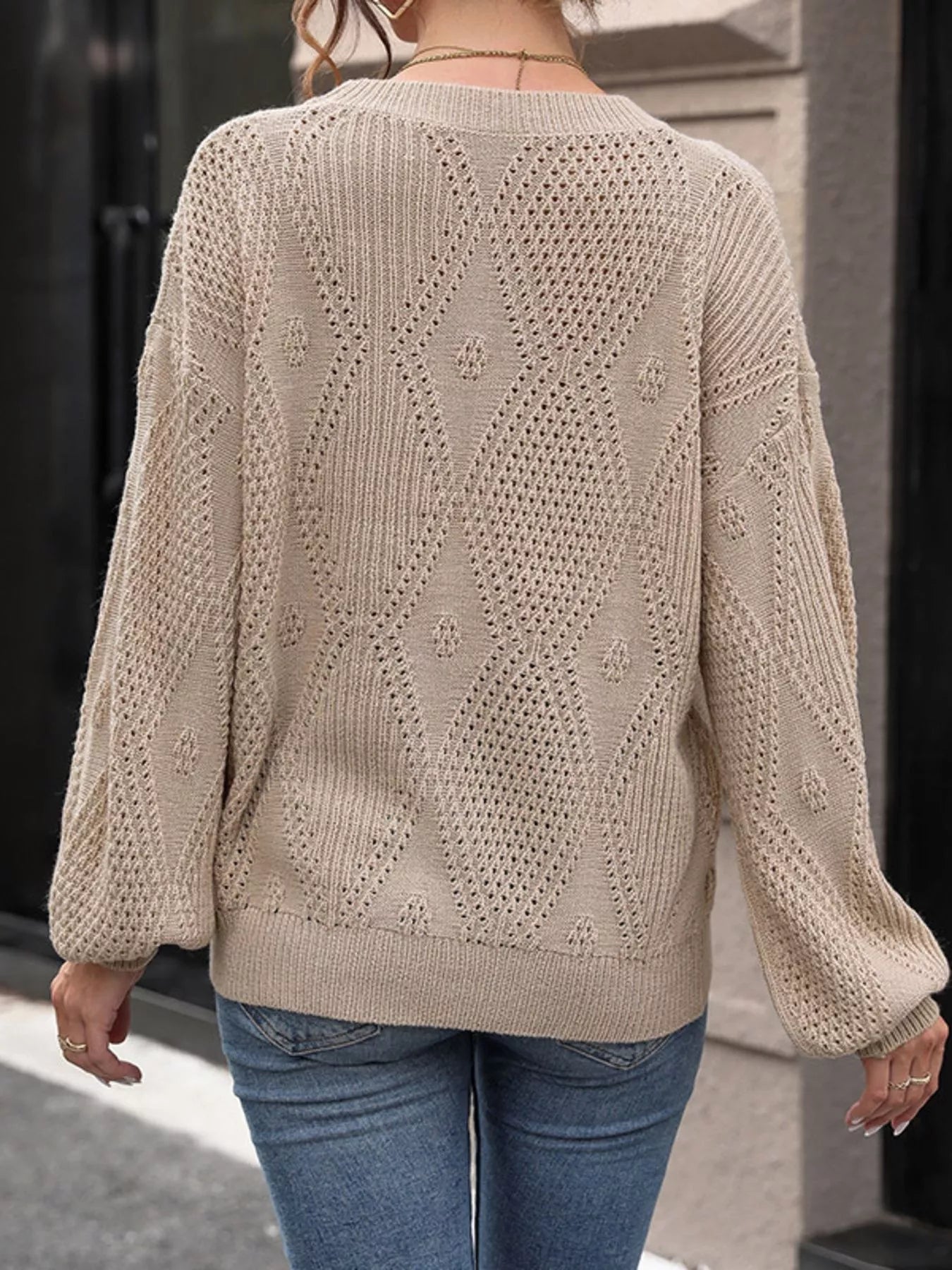 Openwork Dropped Shoulder Sweater - Crowned Energy CO.