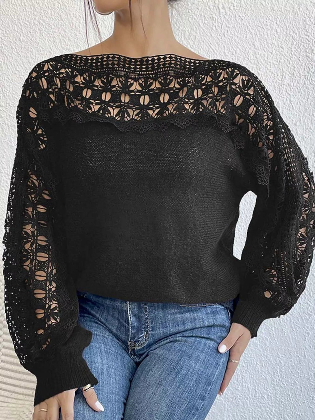 Openwork Long Sleeve Sweater - Crowned Energy CO.