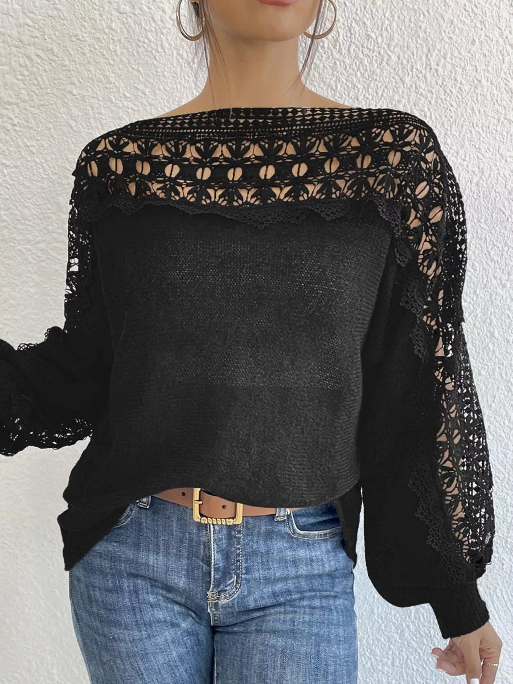 Openwork Long Sleeve Sweater - Crowned Energy CO.