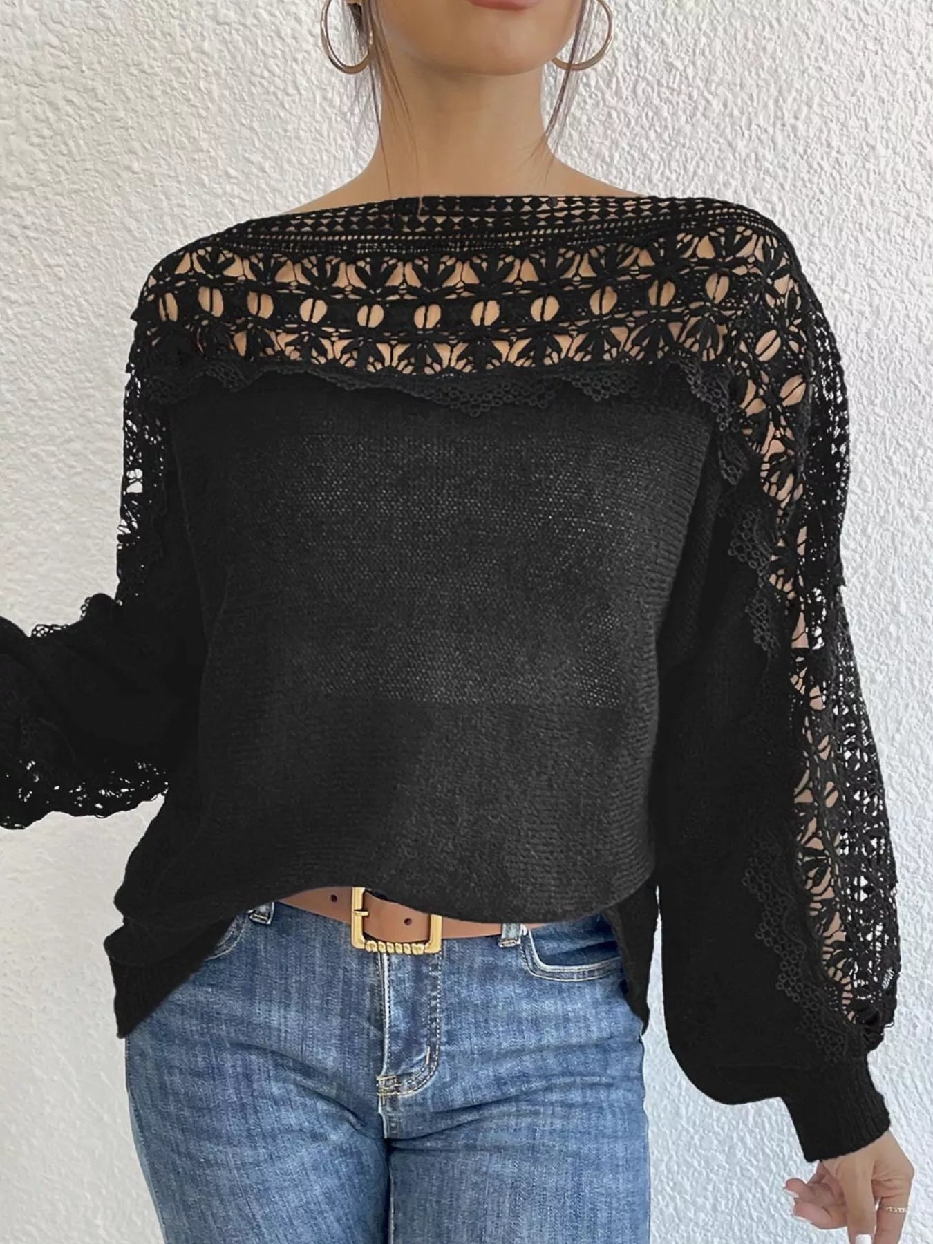 Openwork Long Sleeve Sweater - Crowned Energy CO.