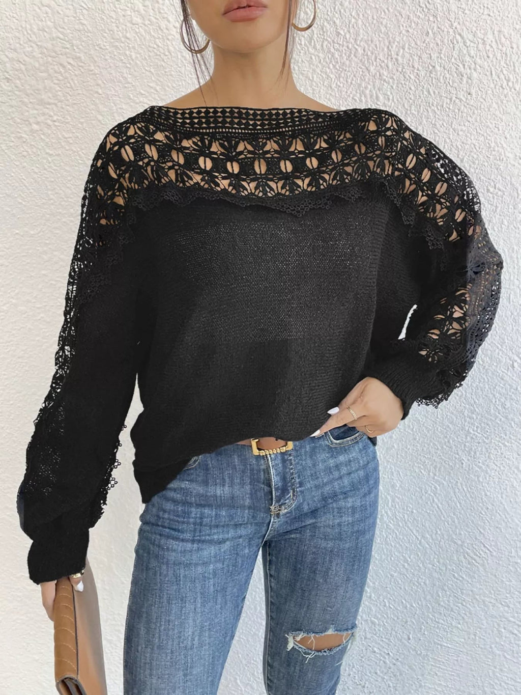 Openwork Long Sleeve Sweater - Crowned Energy CO.