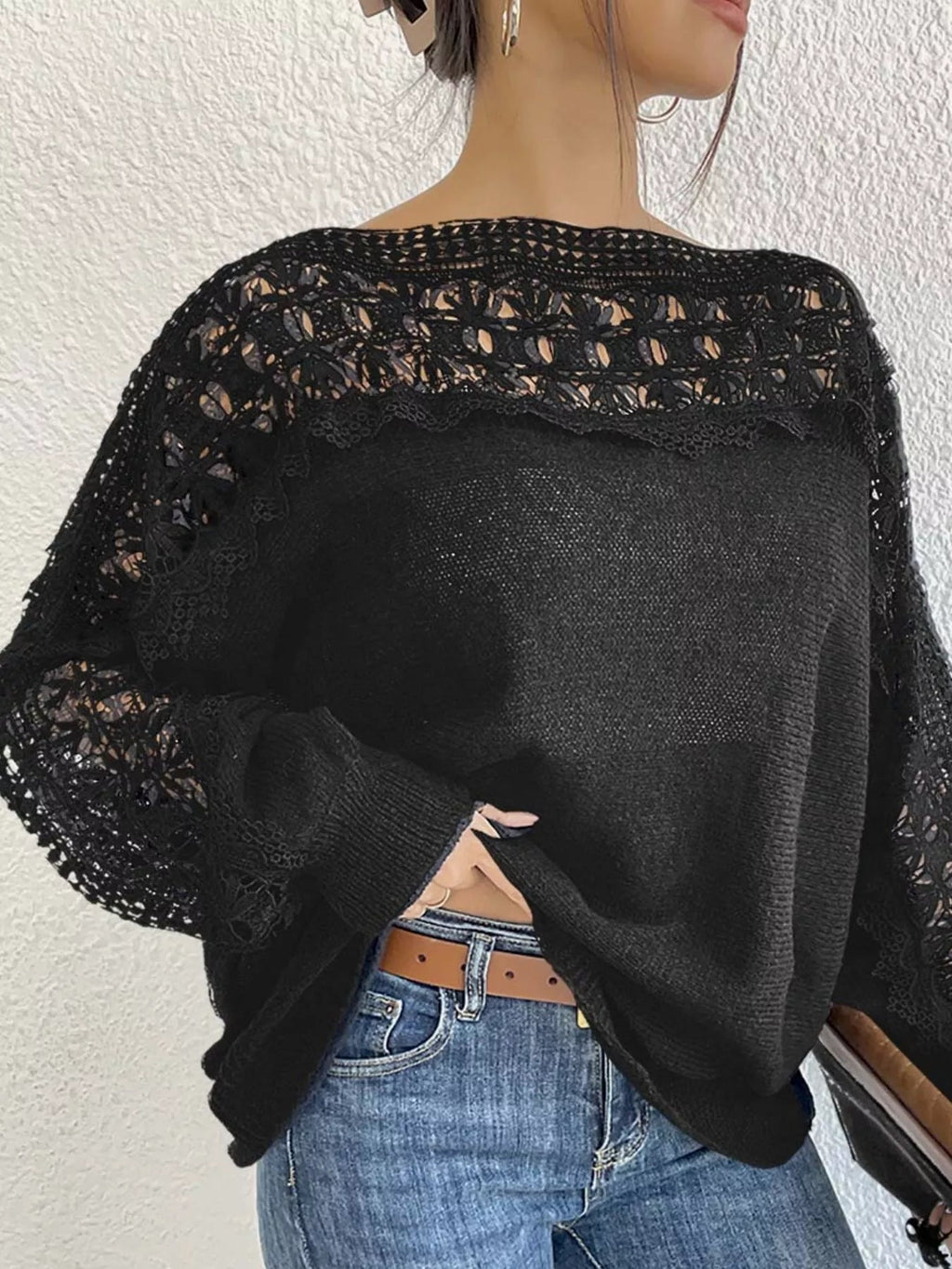 Openwork Long Sleeve Sweater - Crowned Energy CO.