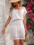 Crowned Energy CO. Royal Blue / One Size Trendsi swim wear Openwork V-Neck Short Sleeve Cover-Up Dress