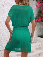 Crowned Energy CO. Royal Blue / One Size Trendsi swim wear Openwork V-Neck Short Sleeve Cover-Up Dress