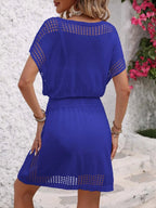 Crowned Energy CO. Royal Blue / One Size Trendsi swim wear Openwork V-Neck Short Sleeve Cover-Up Dress