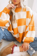 Crowned Energy CO. Grapefruit Orange / S / 100%Acrylic Dear-Lover Dropshipping Sweaters & Cardigans/Sweaters Orange Checkered Bishop Sleeve Sweater
