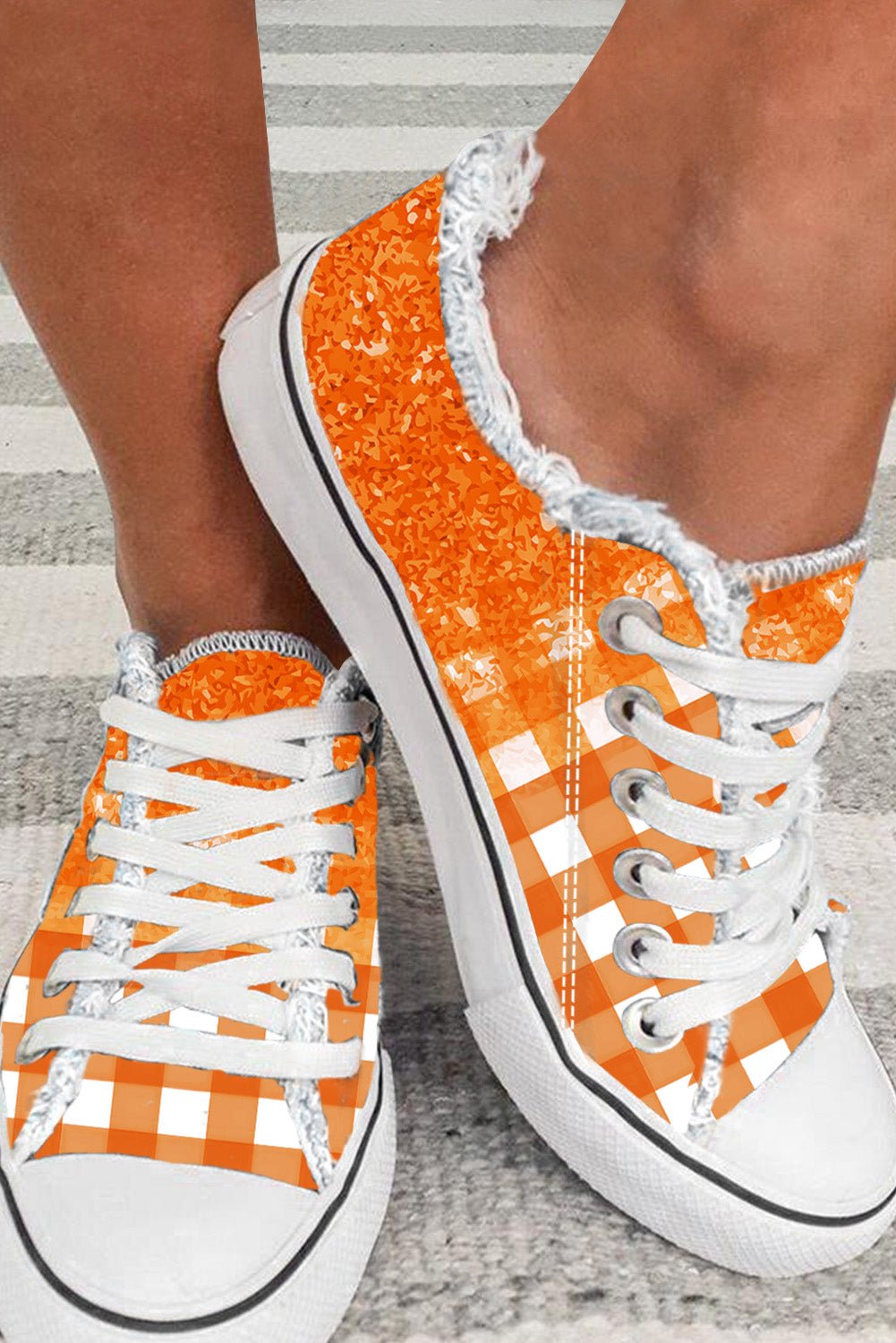 Orange Checkered Flat Canvas Shoes - Crowned Energy CO.