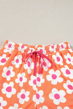 Orange Flower Print Short Sleeve Shirt Pajamas Set - Goddess Vibes
