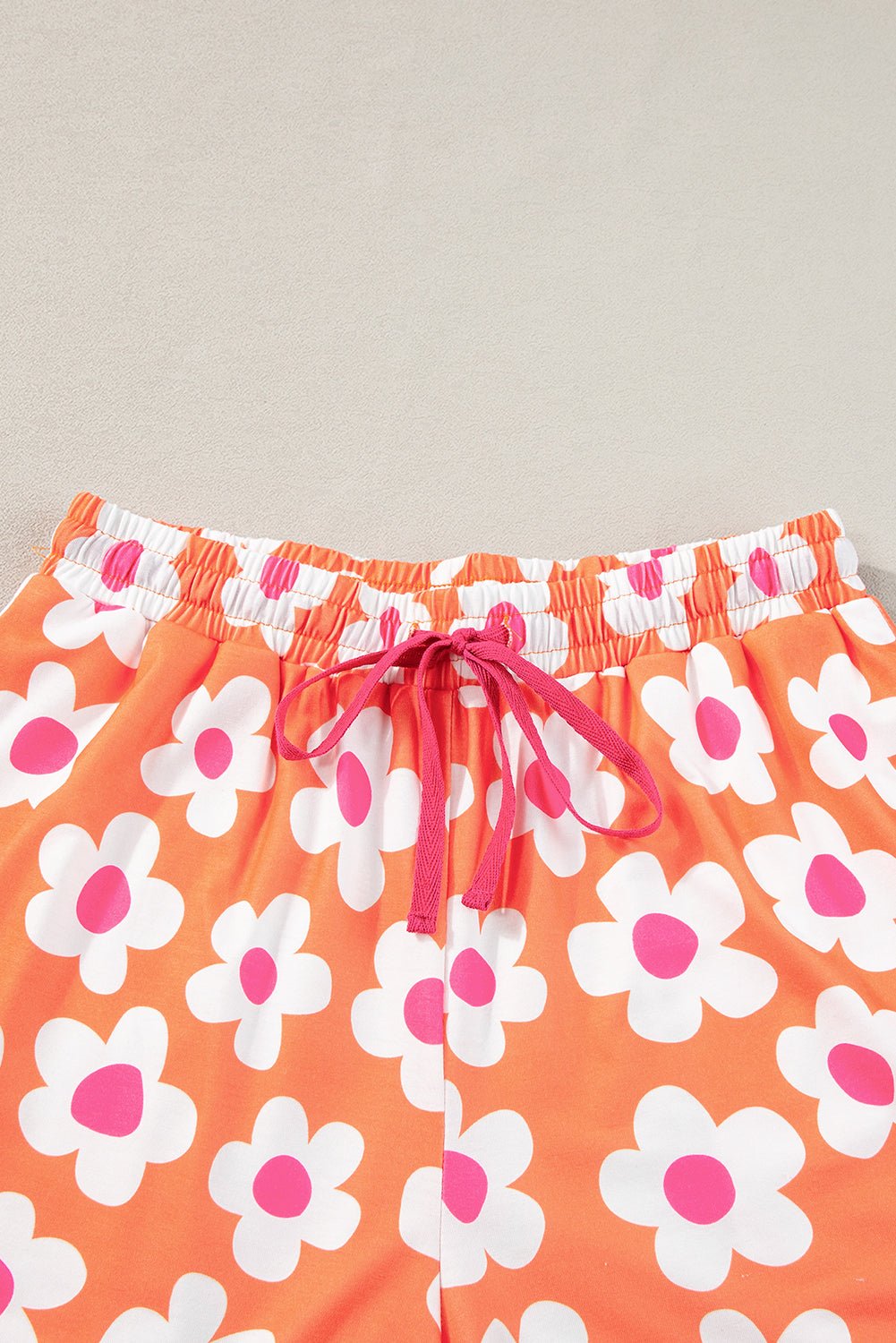 Orange Flower Print Short Sleeve Shirt Pajamas Set - Goddess Vibes
