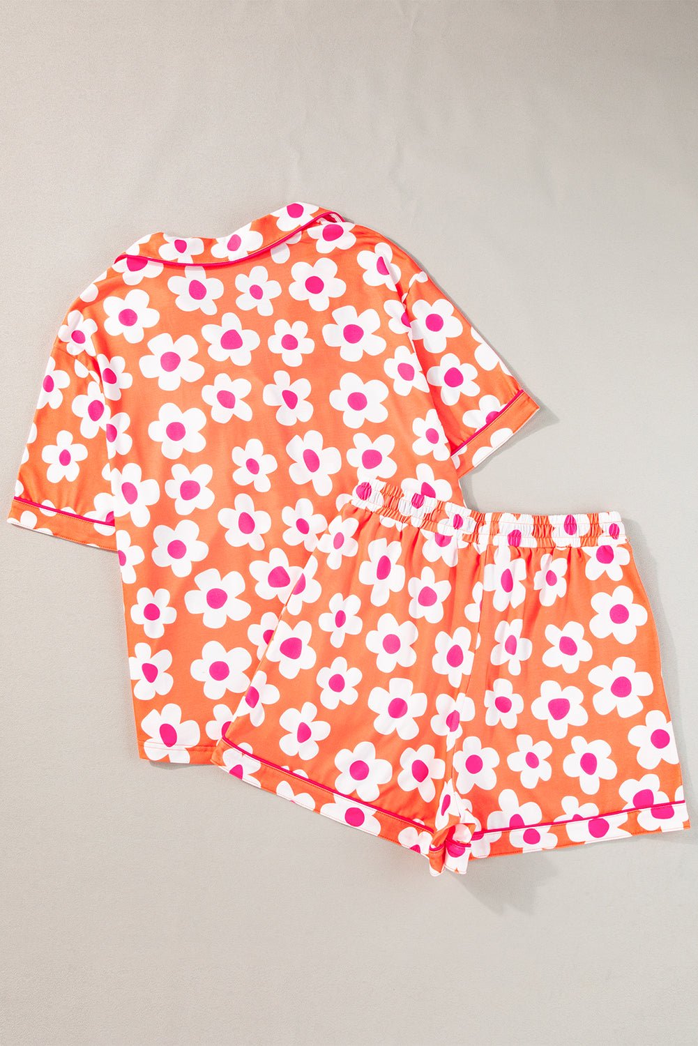 Orange Flower Print Short Sleeve Shirt Pajamas Set - Goddess Vibes