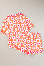 Orange Flower Print Short Sleeve Shirt Pajamas Set - Goddess Vibes